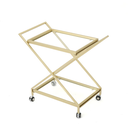 Easter Indoor Industrial Iron and Glass Bar Cart, Gold