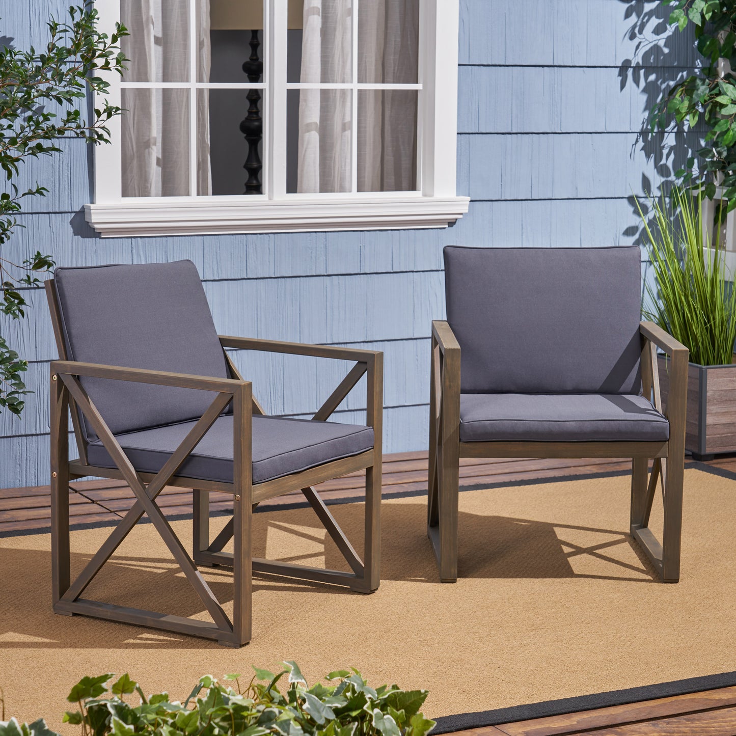 Hazel Outdoor Acacia Wood Club Chairs with Cushions