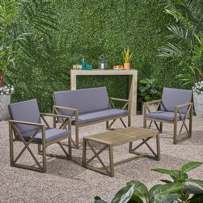 Penny Outdoor Acacia Wood 4 Piece Chat Set with Cushions