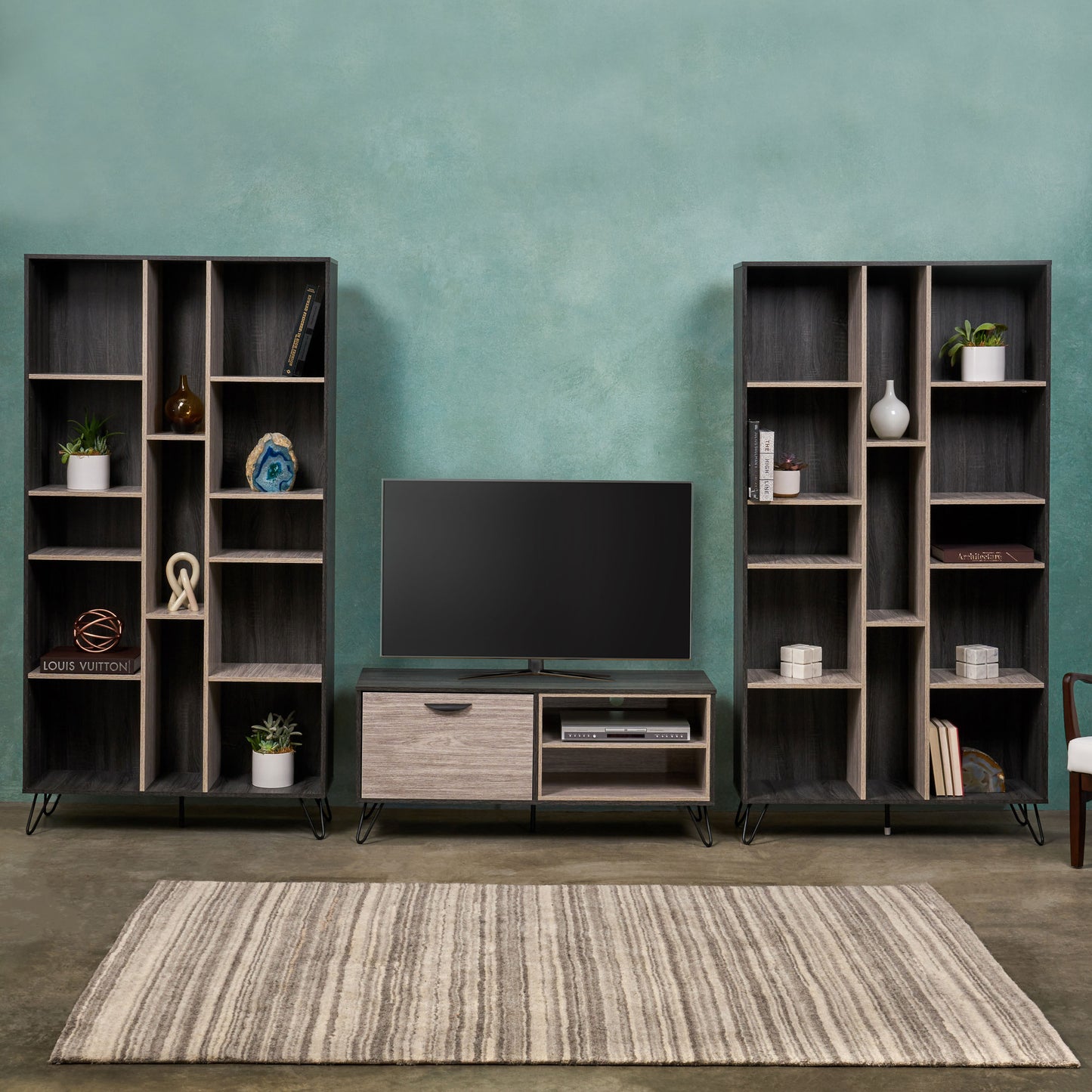 Esther Mid Century 3 Piece TV Stand & Bookcases Set