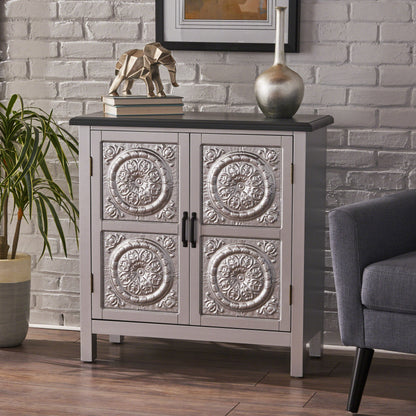 Aliana Finished Firwood Cabinet with Faux Wood Overlay and Accented Top