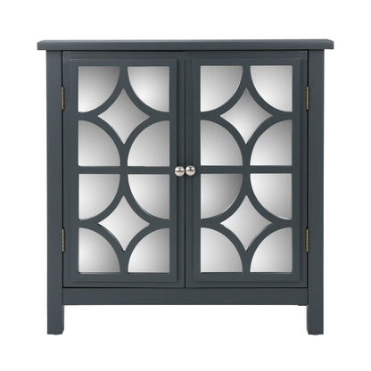 Melee Fir Wood Double Door Cabinet With Mirrored Accents, Charocal Gray