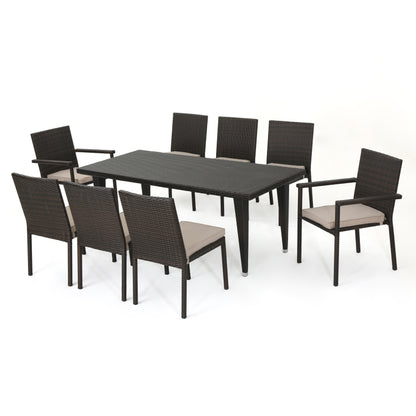 Grand Outdoor 9 Piece Wicker Dining Set with Water Resistant Cushions