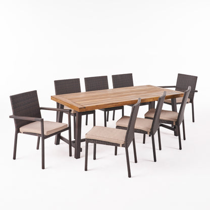 Princess Outdoor Wood and Wicker 8 Seater Dining Set