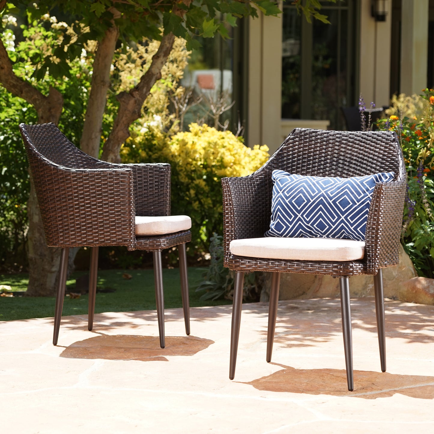 Ibiza Outdoor Wicker Dining Chairs with Water Resistant Cushion (Set of 2)