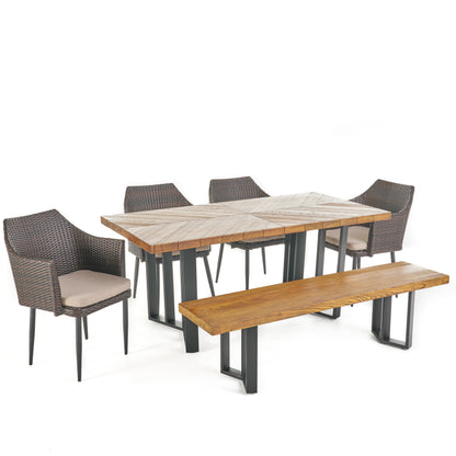 Tammy Outdoor 6 Piece Wicker Dining Set with Concrete Dining Table and Bench