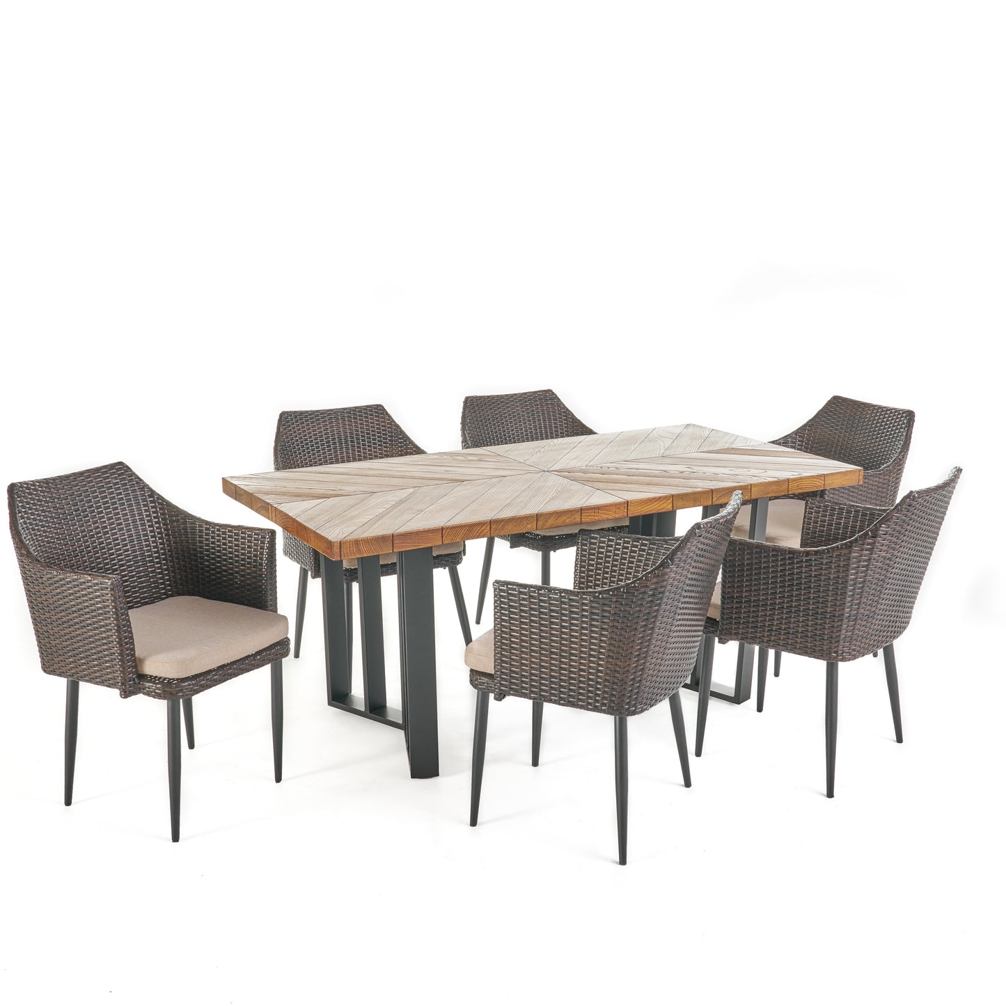 Tammy Outdoor 7 Piece Wicker Dining Set with Concrete Dining Table