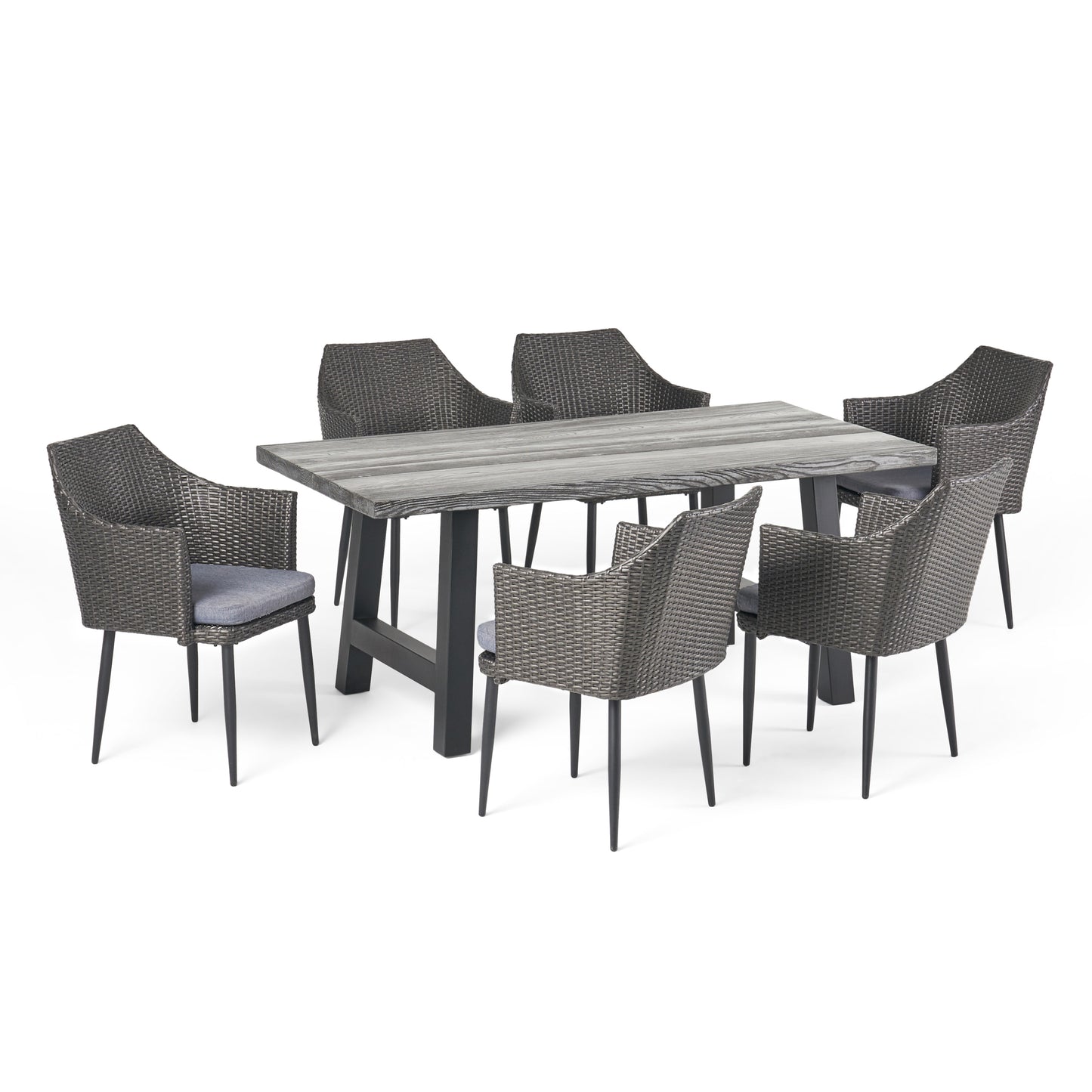 Blanche Outdoor 7 Piece Wicker Dining Set with Concrete Table