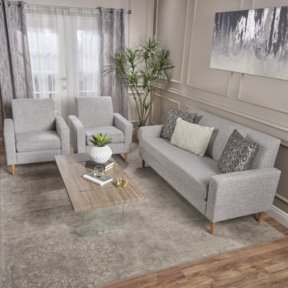 Stratford Mid-Century Modern 3-Piece Fabric Chairs & Sofa Living Room Set