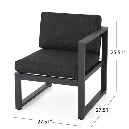 Nealie Modern Outdoor Dark Gray Aluminum Sectional Sofa Set with Black Cushions