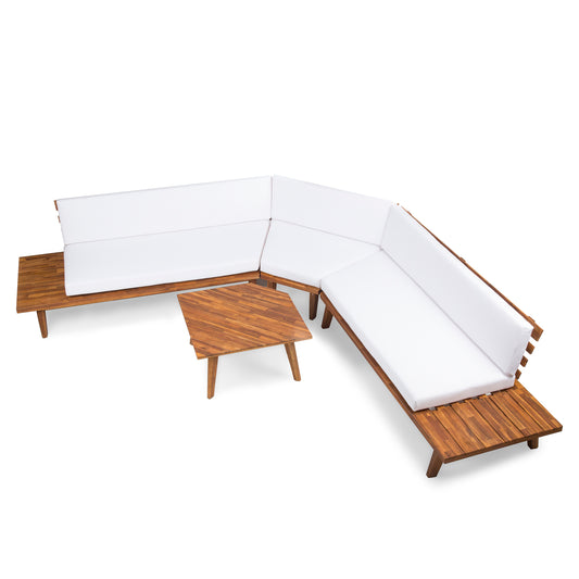 Hillside Mid Century Modern Outdoor Wood Platform Sectional With Built In End Tables & Coffee Table