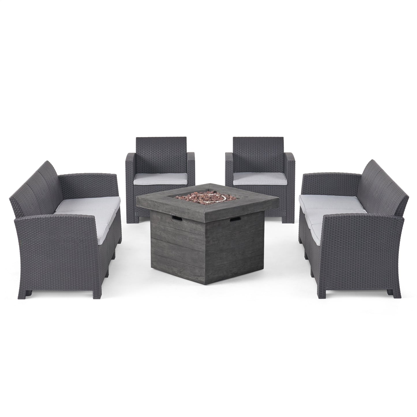 Irwin Outdoor 8-Seater Wicker Print Chat Set with Fire Pit