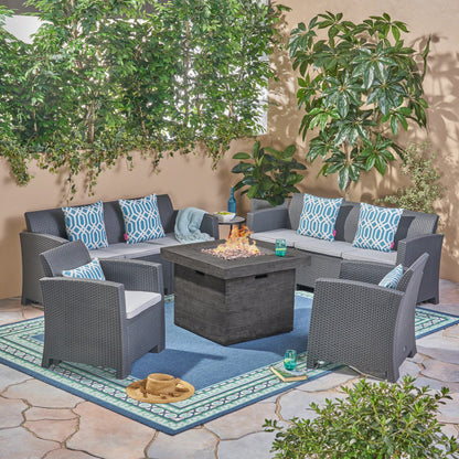 Irwin Outdoor 8-Seater Wicker Print Chat Set with Fire Pit