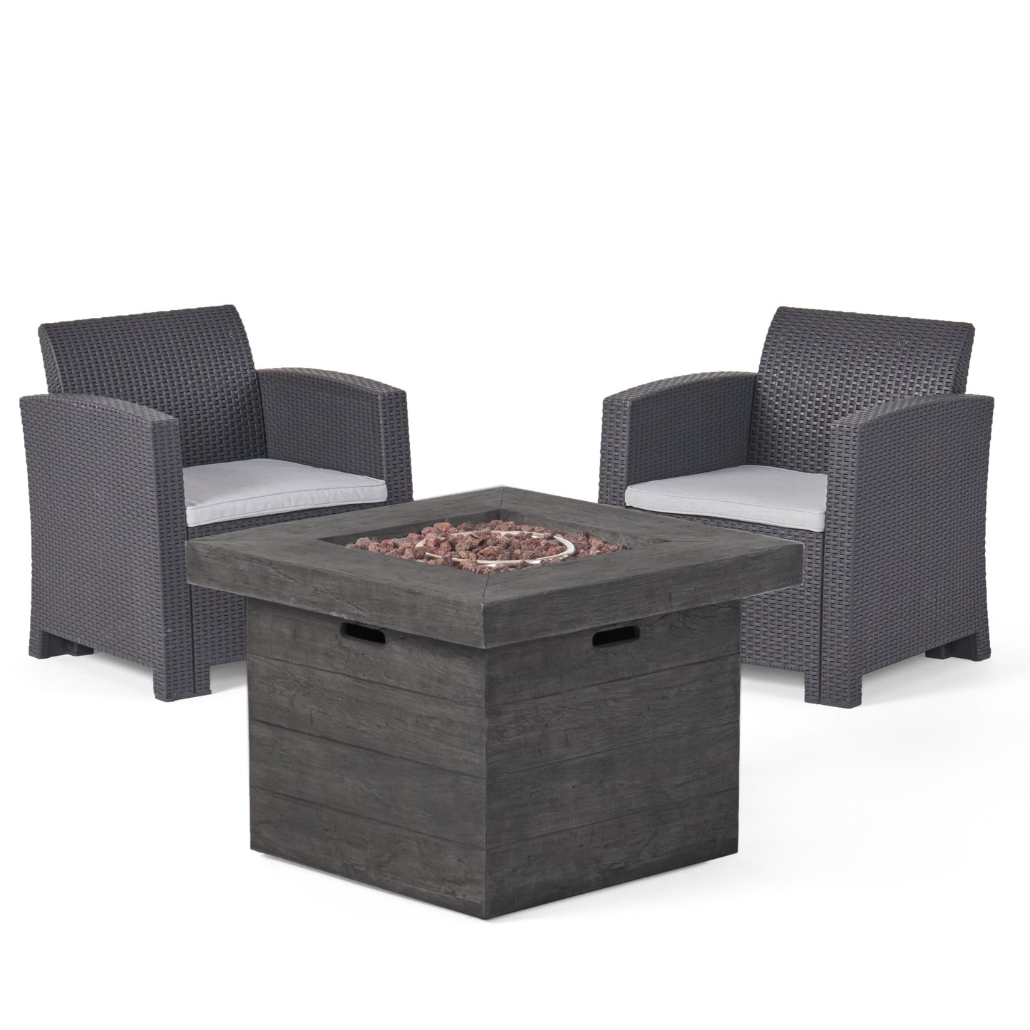Ollie Outdoor 2-Seater Wicker Print Club Chair Chat Set with Fire Pit