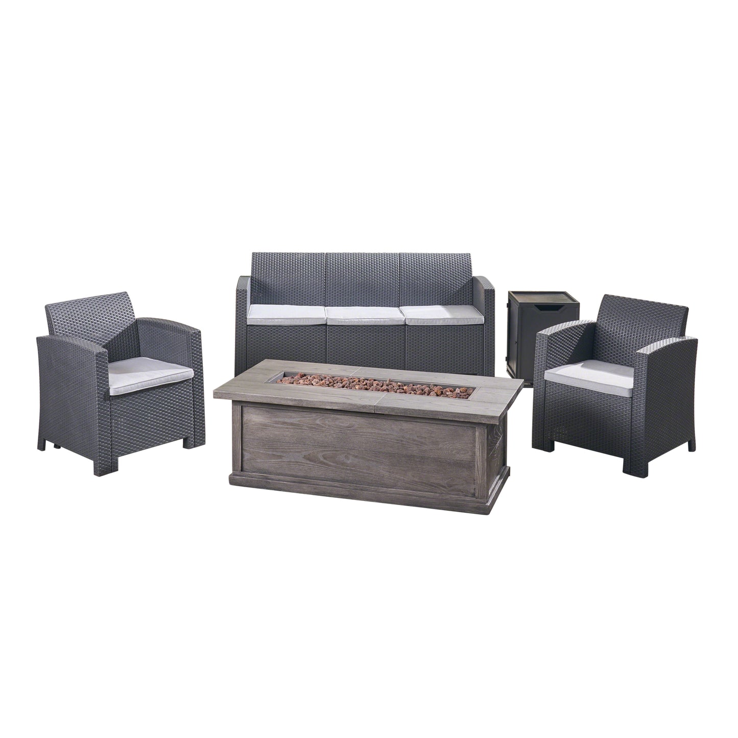 Melik Outdoor 5-Seater Wicker Print Chat Set with Fire Pit and Tank Holder