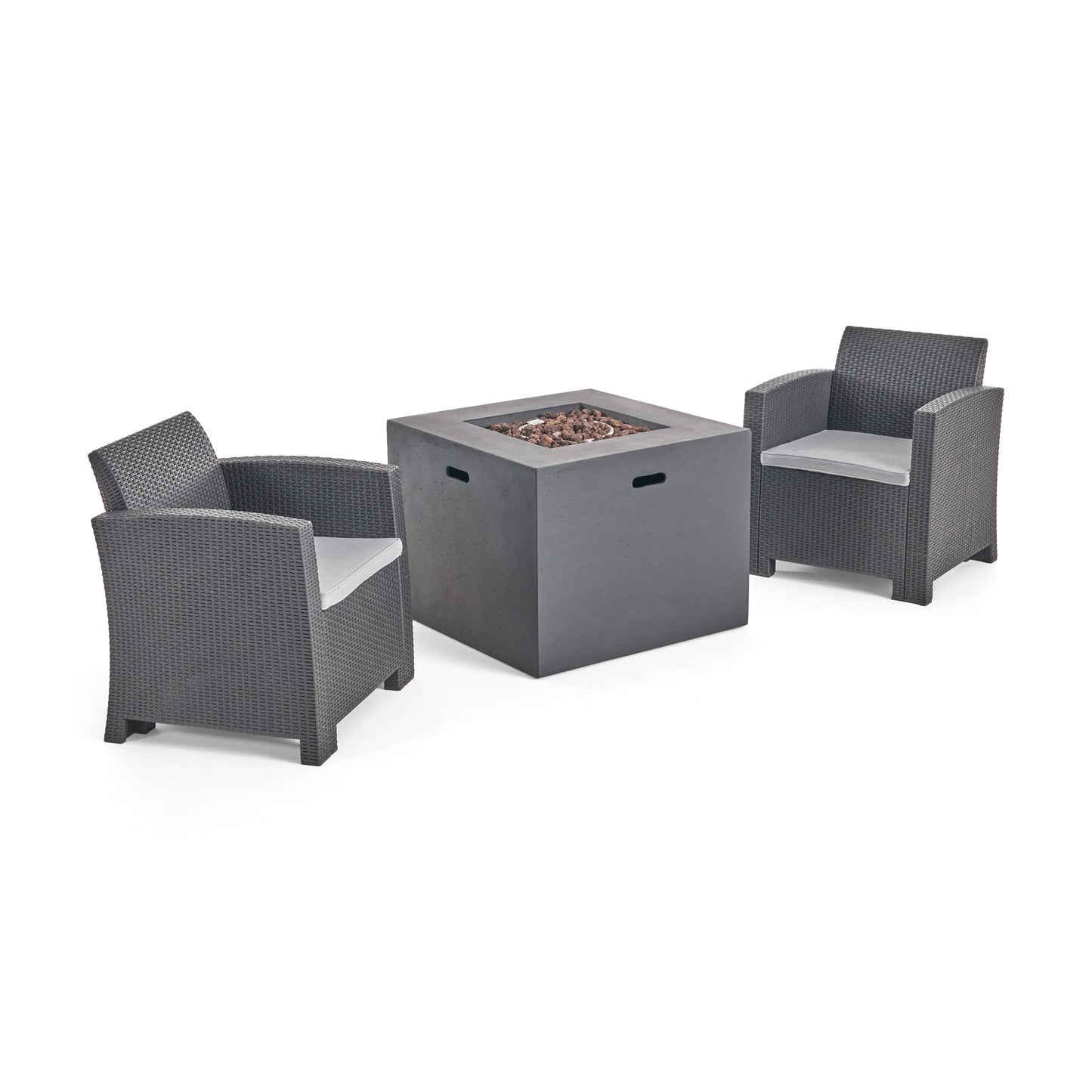 Halston Outdoor 2-Seater Wicker Print Club Chair Chat Set with Propane Fire Pit