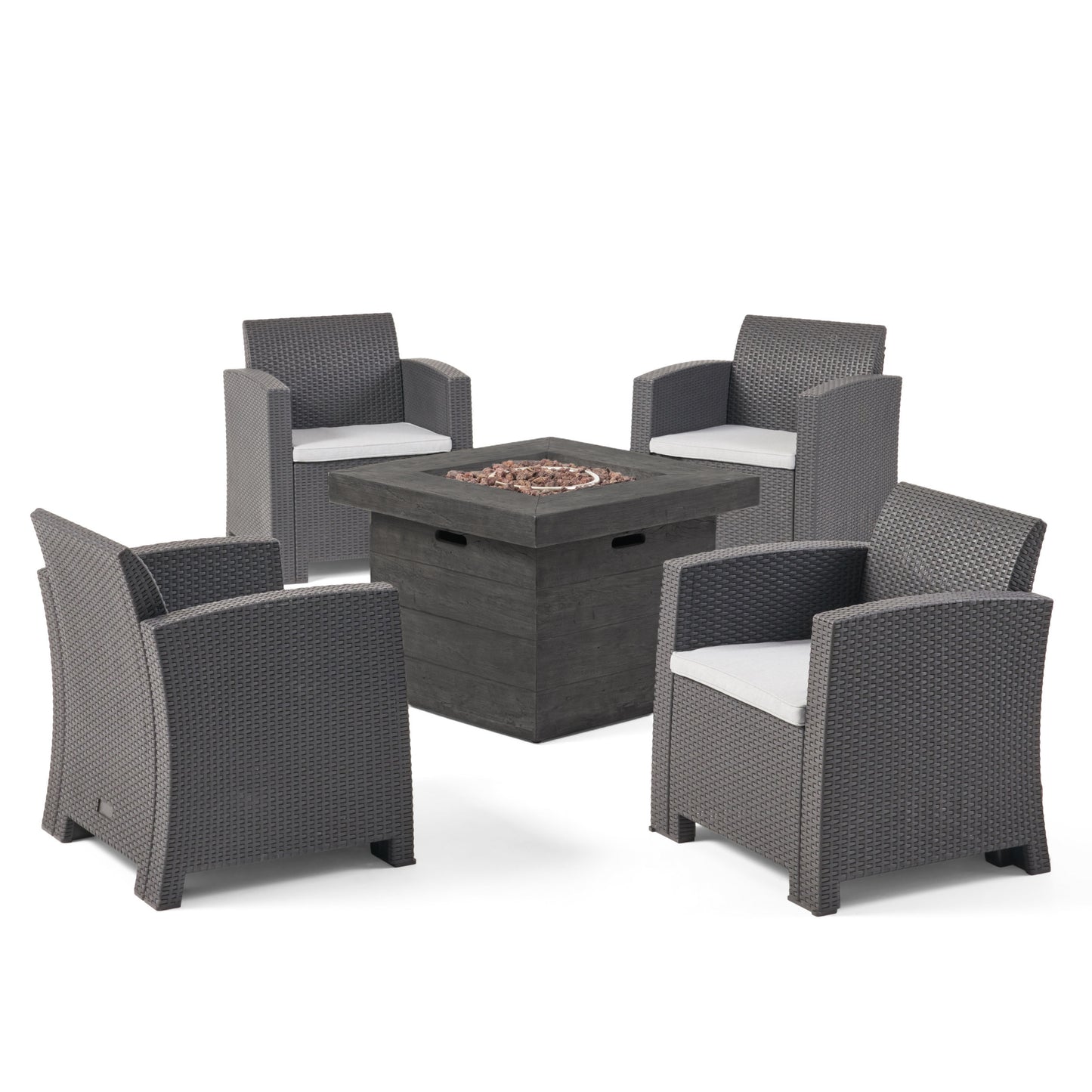 Ollie Outdoor 4-Seater Wicker Print Club Chair Chat Set with Fire Pit