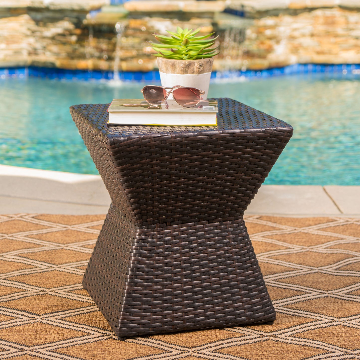 Frances Outdoor 16-inch Multi-brown Wicker Square Side Table