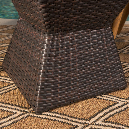 Frances Outdoor 16-inch Multi-brown Wicker Square Side Table