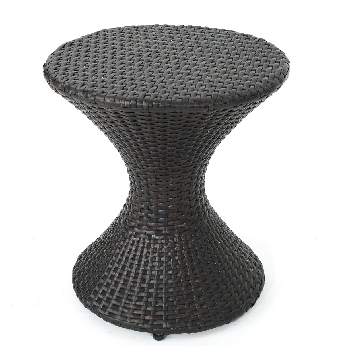 Frances Outdoor 16inch Multibrown Wicker Hourglass Side Table GDFStudio