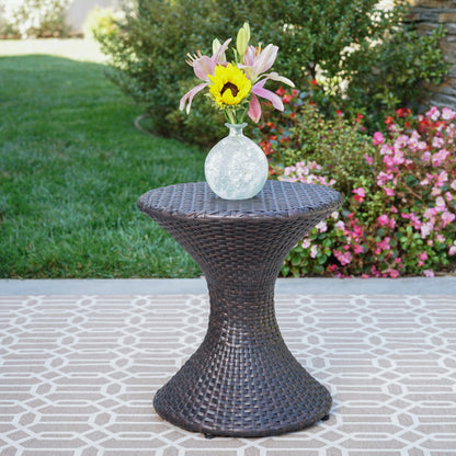 Frances Outdoor 16-inch Multi-brown Wicker Hourglass Side Table