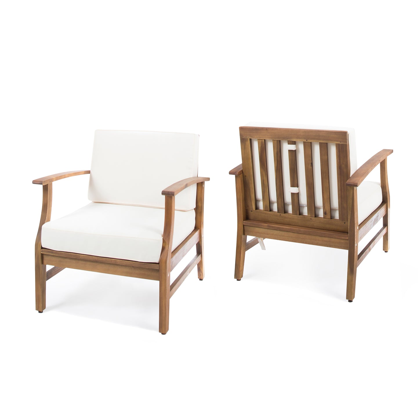 Abena Outdoor Teak Finished Acacia Wood Club Chairs with Water Resistant Cushion