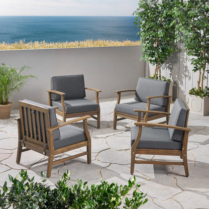 Simona Outdoor Acacia Wood Club Chairs with Cushions