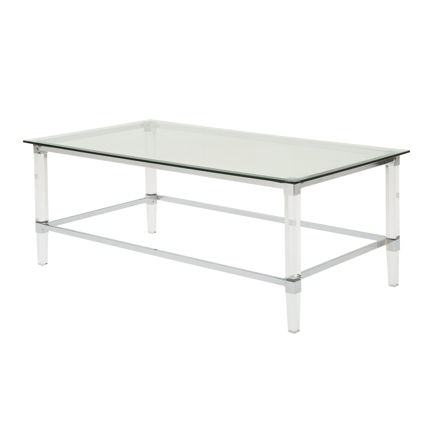 Bayor Modern Tempered Glass Coffee Table with Acrylic and Iron Accents