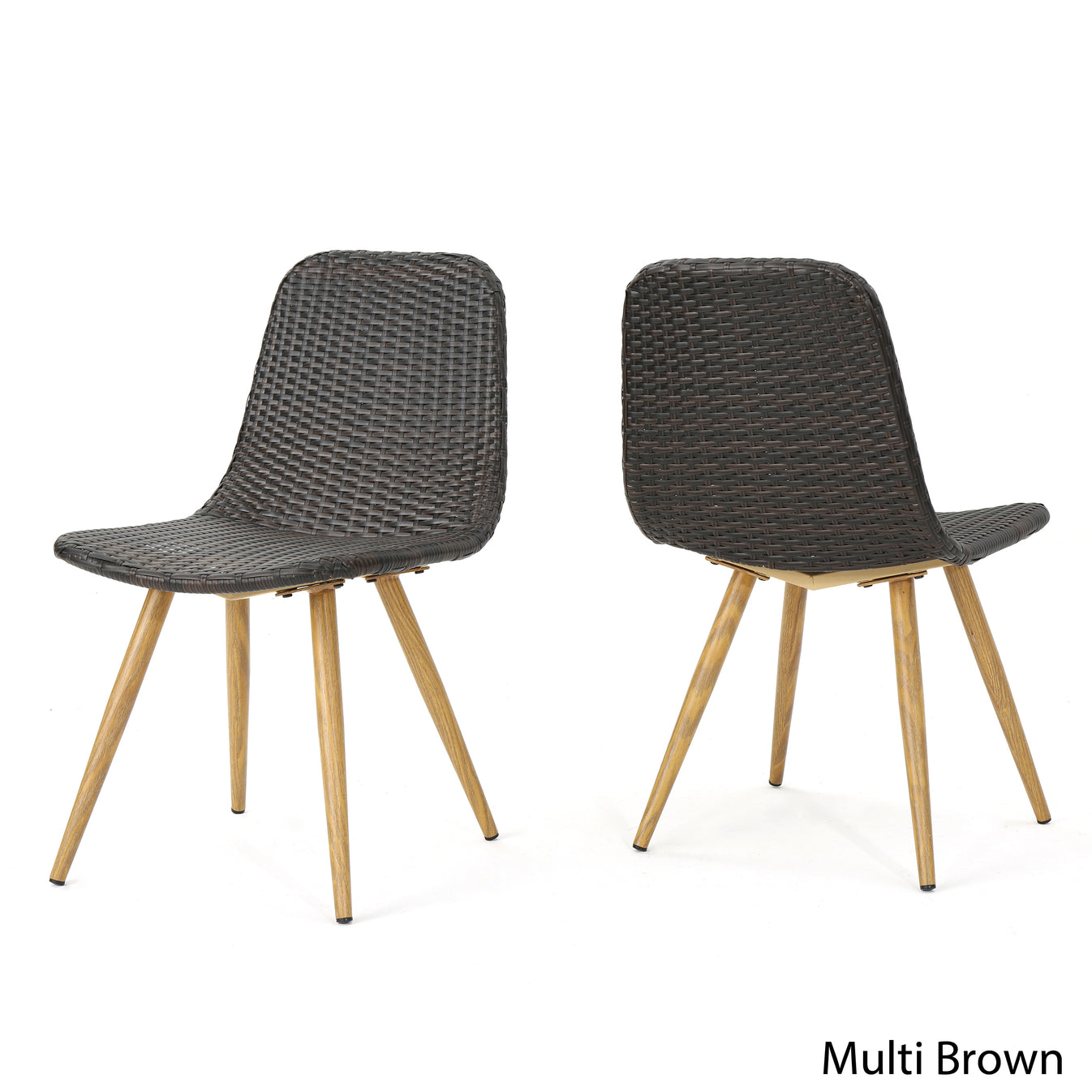 Gilda Outdoor MultiBrown Wicker Dining Chairs With Wood Finished Meta