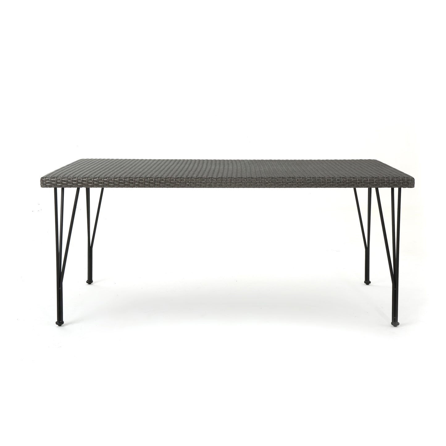 Belmy Outdoor Gray Wicker Rectangular Dining Table with Hair Pin Legs