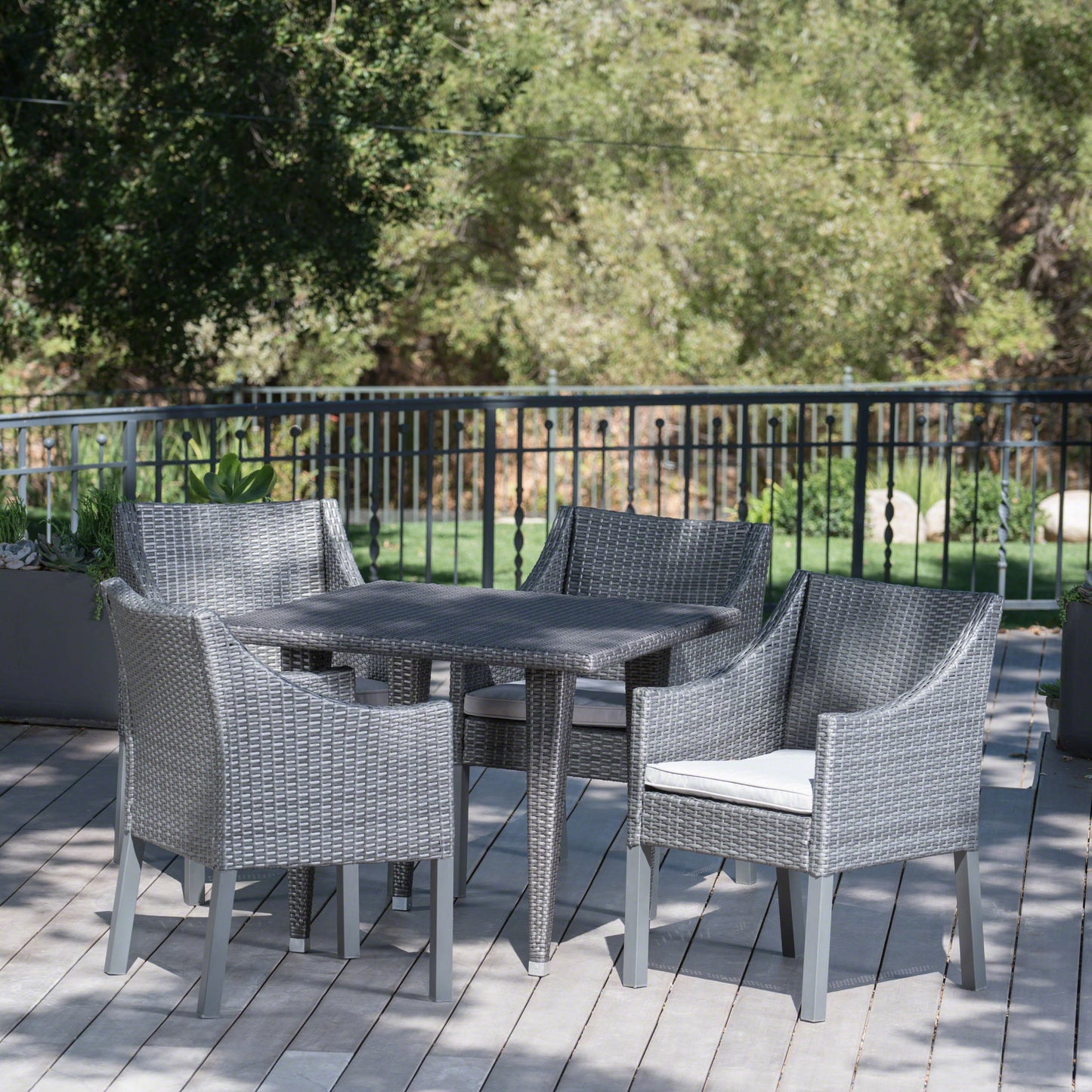 Del Mar Outdoor 5 Piece Gray Wicker Dining Set with Water Resistant Cushions