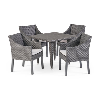 Del Mar Outdoor 5 Piece Gray Wicker Dining Set with Water Resistant Cushions