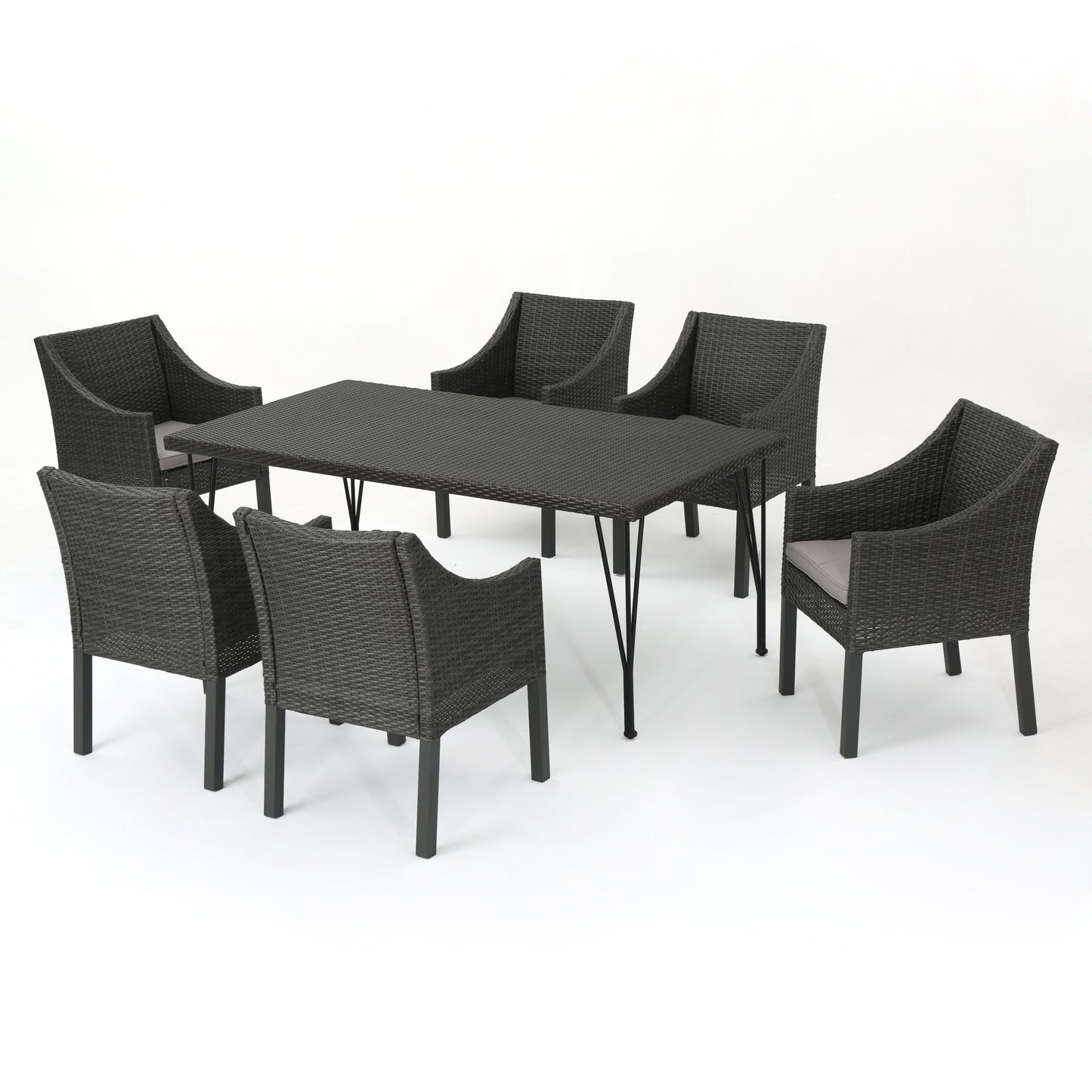 Georgia Outdoor 7 Piece Wicker Dining Set with Water Resistant Cushions