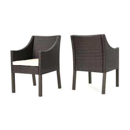 Antioch Outdoor Wicker Dining Chairs with Water Resistant Cushions (Set of 2)