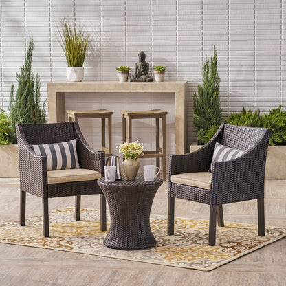 Janet Outdoor 3 Piece Wicker Chat Set, Multibrown with Beige Cushions