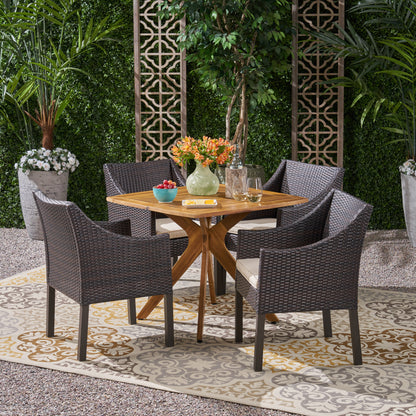 Tarry Outdoor 5 Piece Wood and Wicker Dining Set