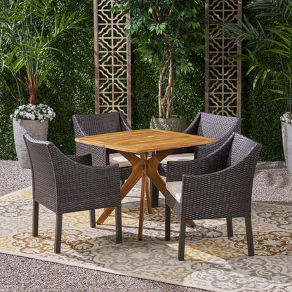 Tarry Outdoor 5 Piece Wood and Wicker Dining Set