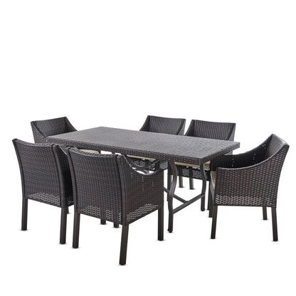 Azore Outdoor 7 Piece Wicker Dining Set with Aluminum Framed Dining Table
