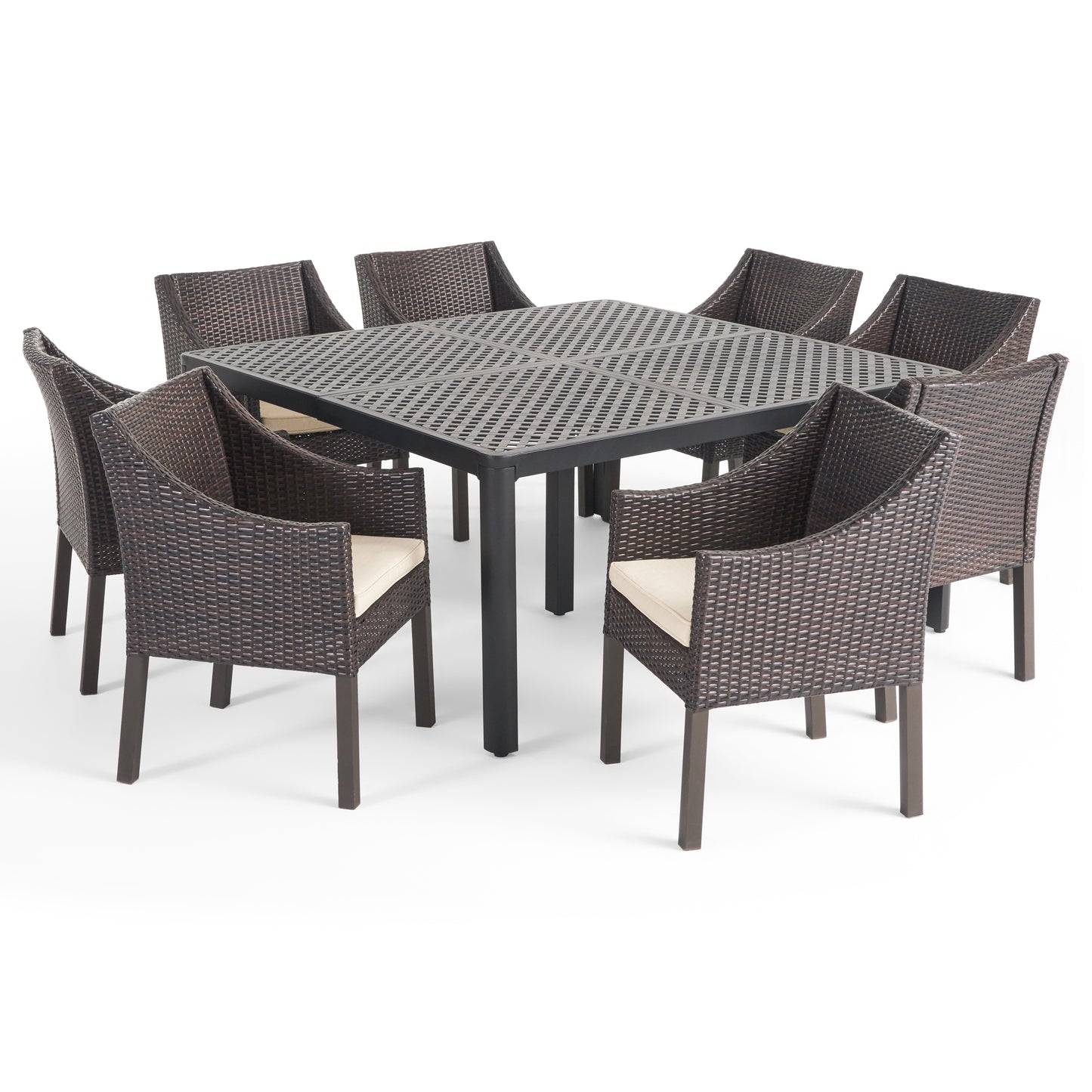 Megan Outdoor Aluminum and Wicker 8 Seater Dining Set