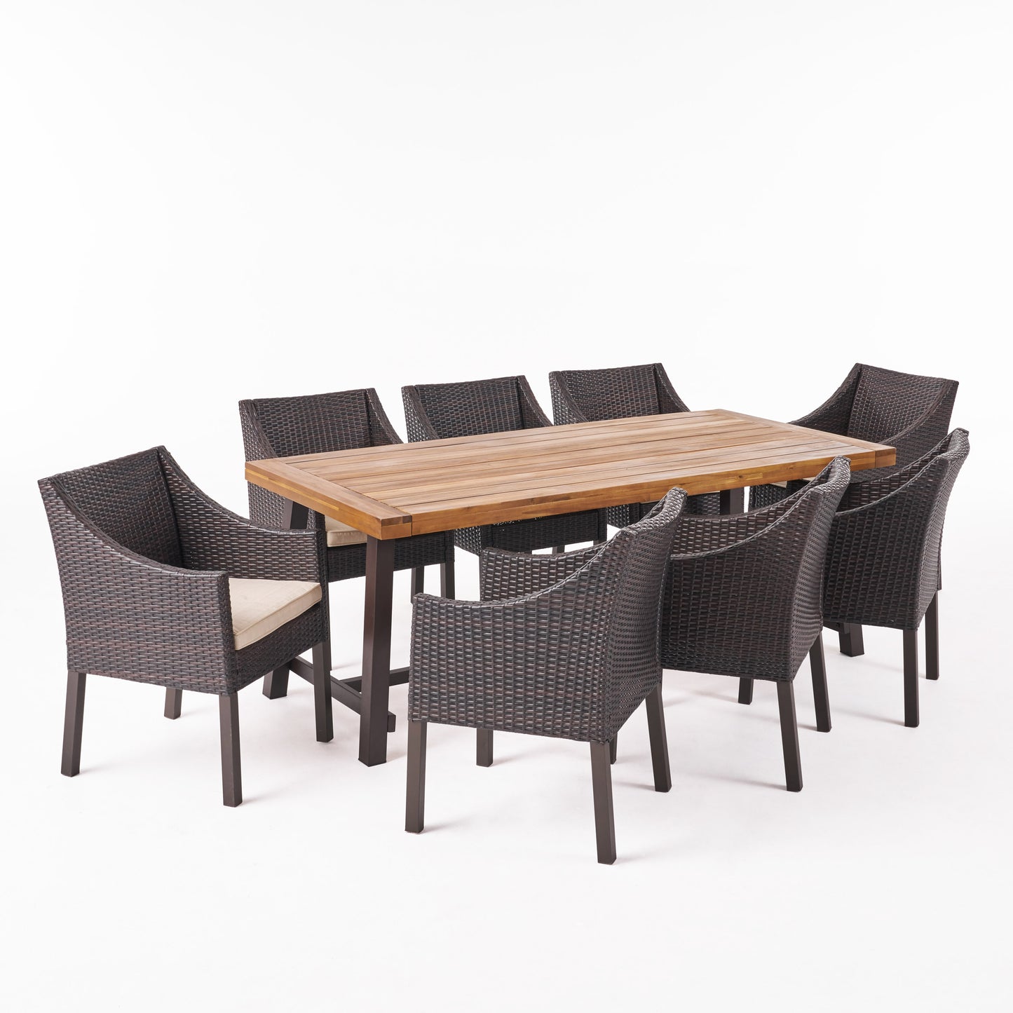 Khari Outdoor Wood and Wicker 8 Seater Dining Set