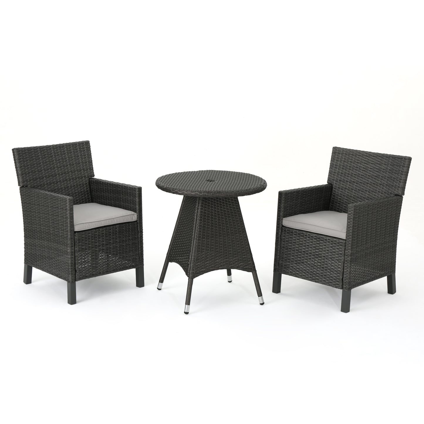 Cyril Outdoor 3 Piece Wicker Dining Set with Water Resistant Cushions