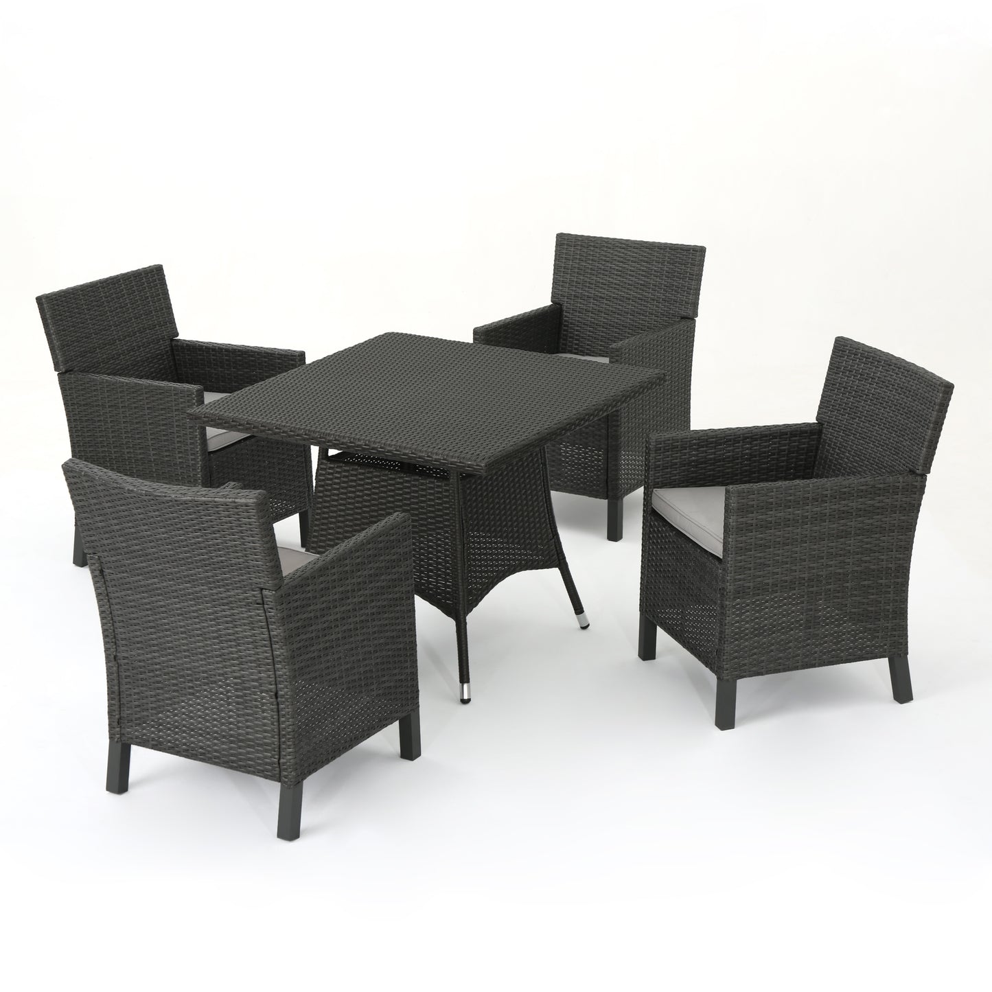 Cyril Outdoor 5 Piece Wicker Square Dining Set with Water Resistant Cushions