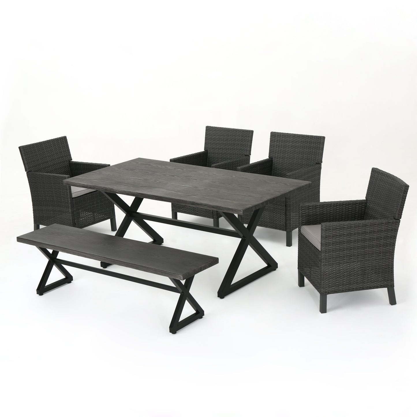 Ainna Outdoor 6 Piece Wicker Dining Set with Aluminum Dining Table