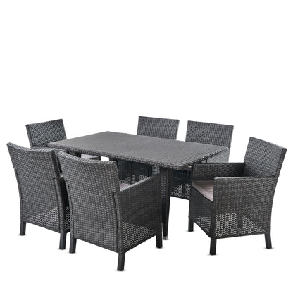 Cerrenne Outdoor 7 Piece Wicker Dining Set with Water Resistant Cushions