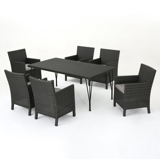 Darmel Outdoor 7 Piece Wicker Dining Set with Water Resistant Cushions