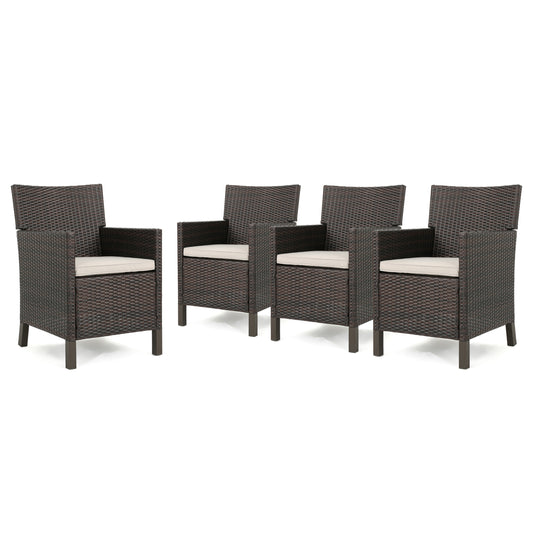 Cyril Outdoor Wicker Dining Chairs with Water Resistant Cushions (Set of 4)