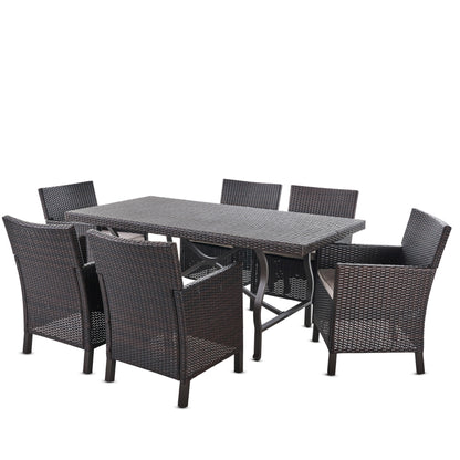 Arlone Outdoor 7 Piece Wicker Dining Set with Aluminum Framed Dining Table