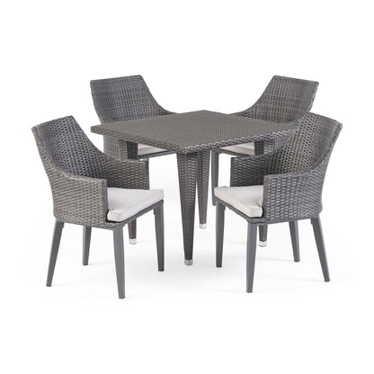 Lenny Outdoor 5 Piece Gray Wicker Dining Set with Water Resistant Cushions