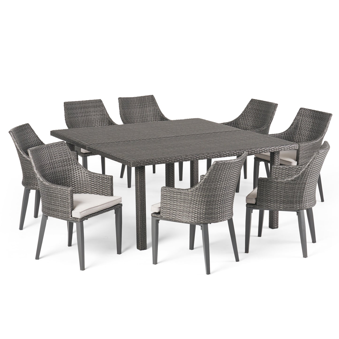 Bheleso Outdoor 9 Piece Wicker Dining Set with Light Water Resistant Cushions