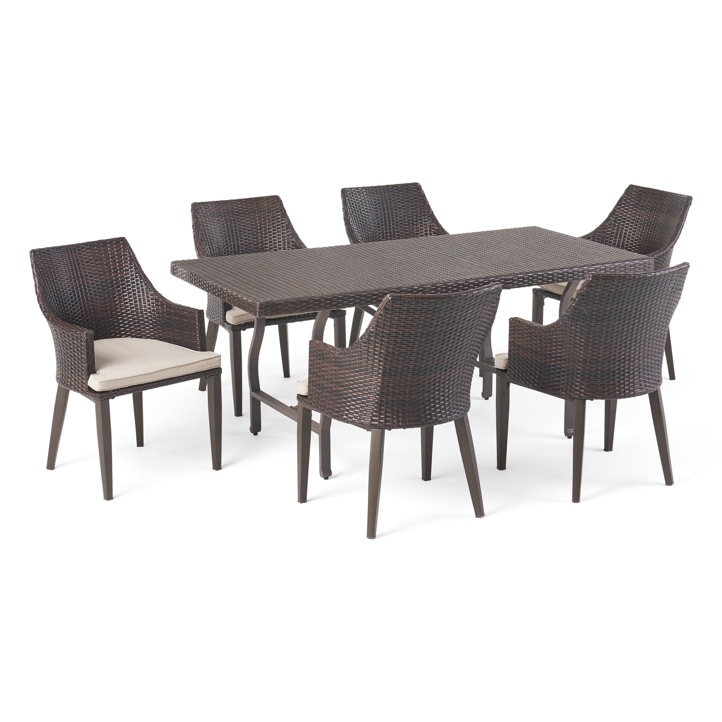 Hartlford Outdoor 7 Piece Wicker Dining Set with Aluminum Framed Dining Table